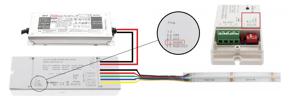 ZIGBEE vastaanotin ja RGBW led valonauhan kytkentä