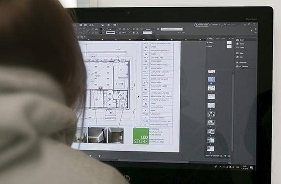 Lighting design is done on the floor plans of the house.